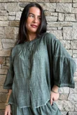 Loom & Thread Pin Tuck Blouse Washed Moss /40=